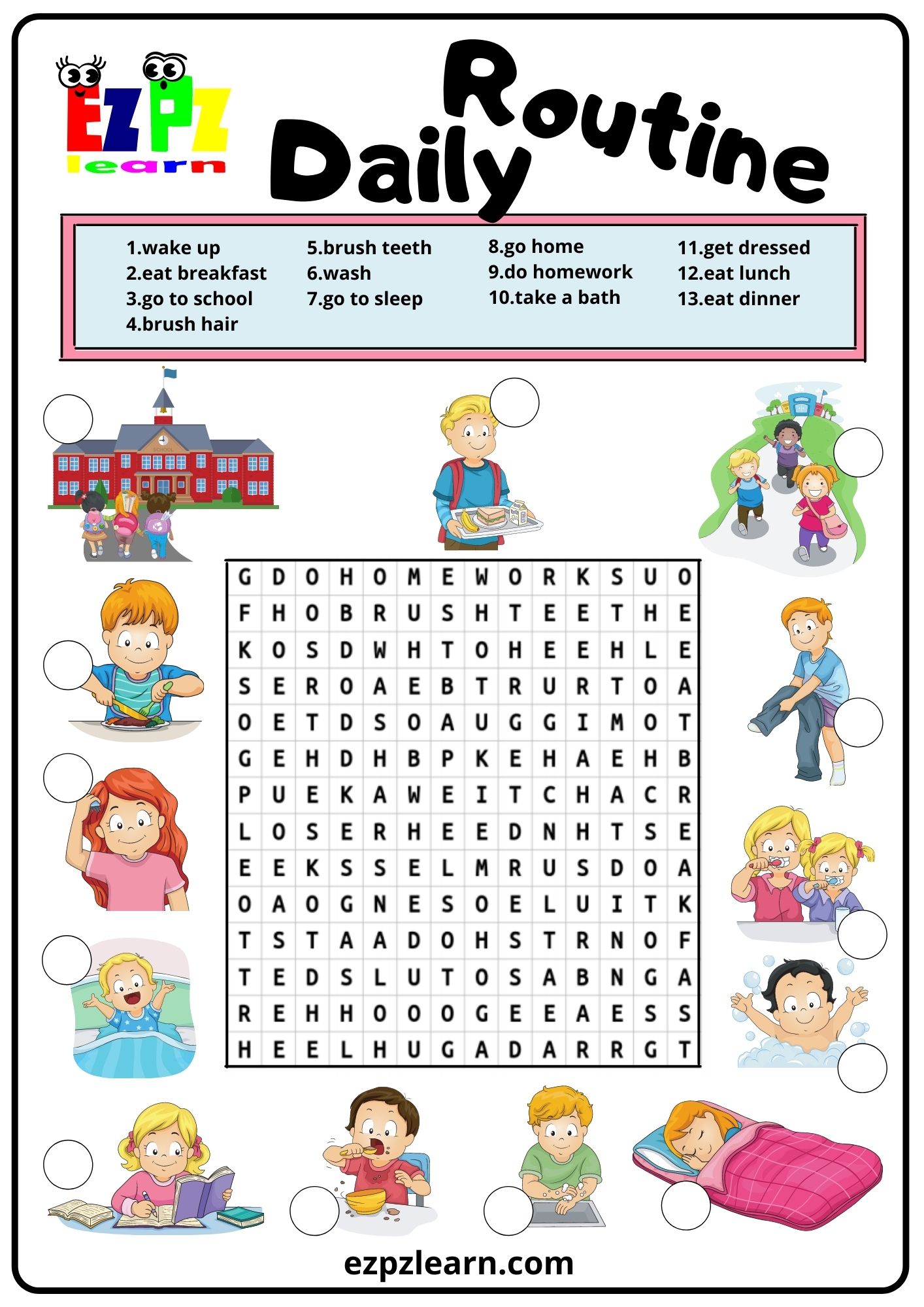 Daily Activities Word Search